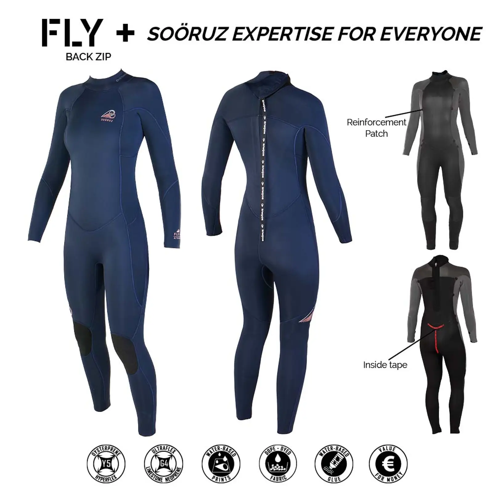 Sooruz Fullsuit Women 4/3 Back Zip  FLY+ (S6) - "Color: Navy","Size: S"